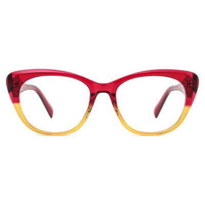Vintage Cat-Eye Thick Acetate Glasses - Red-to-Champagne Gradient