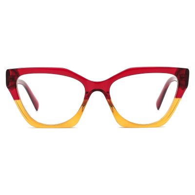 Bold Cat-Eye Thick Acetate Frame - Red-to-Amber Gradient