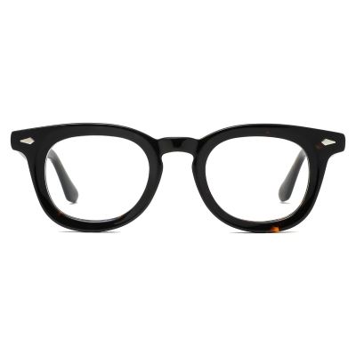 Vintage Round Acetate Glasses - Glossy Black Minimalist Frame