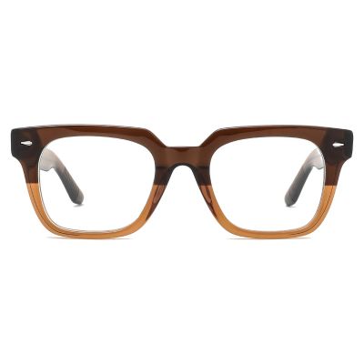 Refined Square Thick Acetate Frame - Brown-to-Clear Gradient