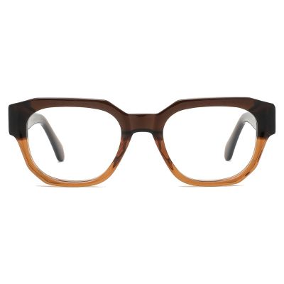 Retro Geometric Thick Acetate Glasses - Amber Brown Gradient
