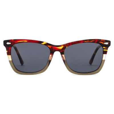 Bold Wayfarer Combined Acetate Sunglasses - Red Tortoise with Cream Layer