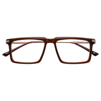 Refined Rectangular Acetate Optical Frame - Dark Brown with Metal Temples