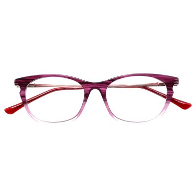Elegant Cat-Eye Acetate Glasses - Purple-Pink Gradient with Metal Temples