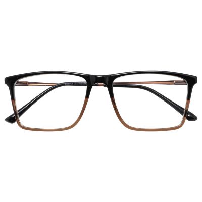 Bold Square Acetate & Metal Frame - Black-to-Caramel Gradient