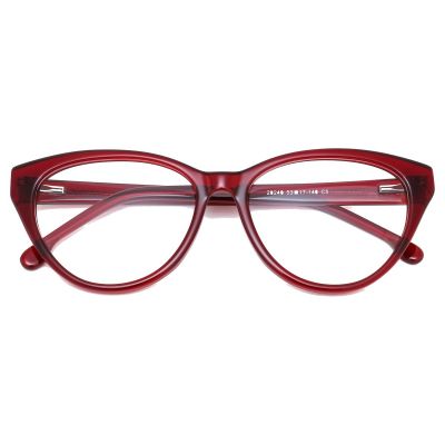 Elegant Cat-Eye Acetate Glasses - Transparent Wine Red
