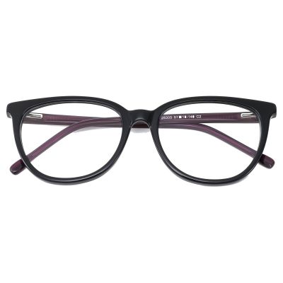 Classic Rectangular Acetate Glasses - Black with Purple Temples