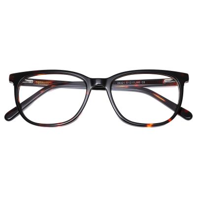 Vintage Square Acetate Frame - Black with Amber Tortoise Detail