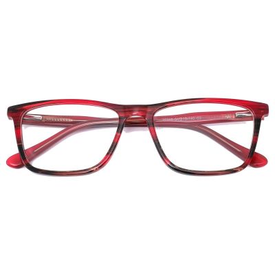 Bold Rectangular Acetate Glasses - Red-Black Marbled Finish