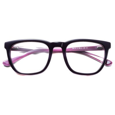 Bold Square Acetate Frame - Black Front with Purple Temples