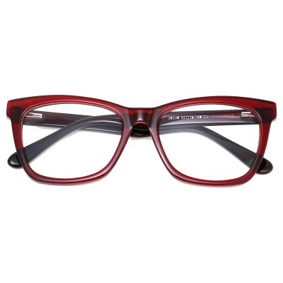 Classic Square Acetate Glasses - Wine Red Finish