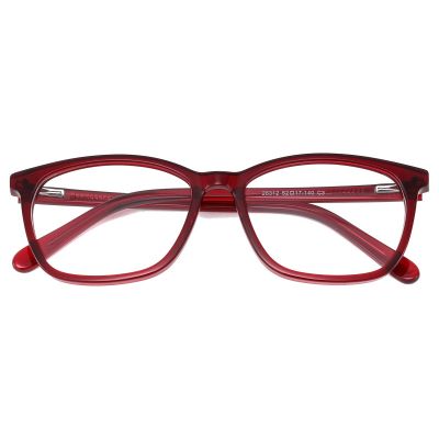 Modern Square Acetate Glasses - Translucent Wine Red