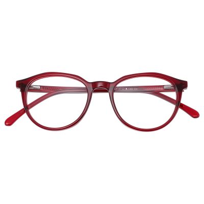 Retro Round Acetate Optical Glasses - Wine Red Crystal