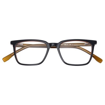 Classic Rectangular Acetate Glasses - Black Front with Amber Temples
