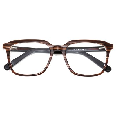 Modern Square Acetate Glasses - Layered Wood-Grain Brown