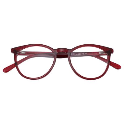 Retro Round Acetate Glasses - Transparent Wine Red