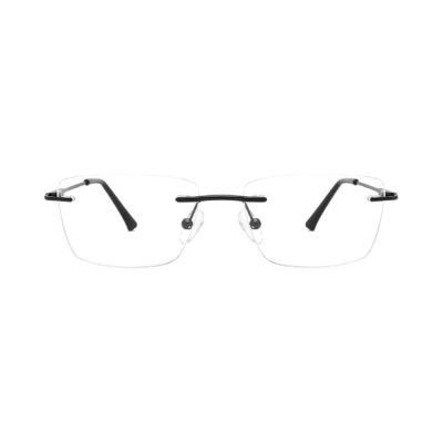 Rimless Rectangular Metal Eyeglass Frames with Adjustable Nose Pads