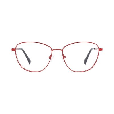 Women's Upswept Cat-Eye Metal Optical Frame with Enamel Temple Inlay