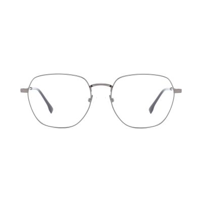 Modern Geometric Metal Optical Frame with Engraved Temples