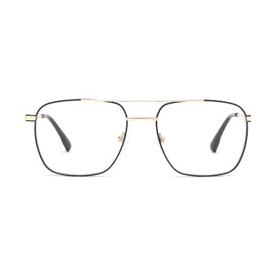 Angular Geometric Square Metal Optical Frame with Double Bridge