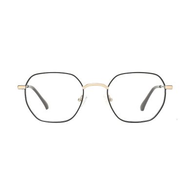 Angular Polygon Metal Optical Frame with Etched Temples