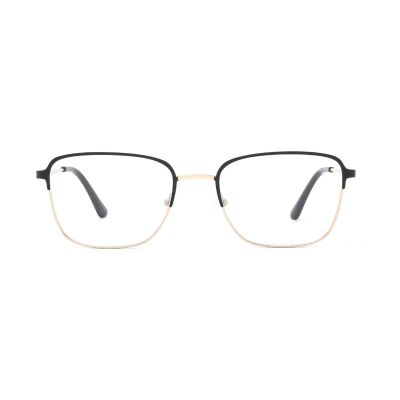 Wide Rectangular Black and Gold Metal Optical Frame