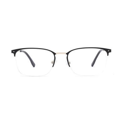 Half-Rim Rectangular Black and Gold Metal Optical Frame