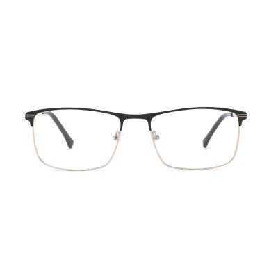 Refined Rectangular Black and Gold Metal Eyeglasses Frame