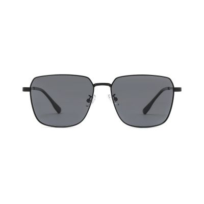 Geometric Square Metal Sunglasses with Angular Hex Lines