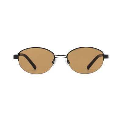Retro Oval Metal Sunglasses with Warm Tinted Lenses