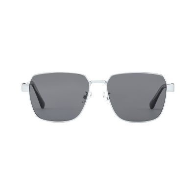 Half-Rim Geometric Metal Sunglasses with Acetate Temples